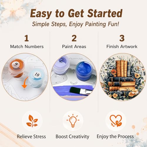 AUKELHJ 4 Pack Framed Paint by Numbers Kit for Adults, Book, 8x8 inch - color: 07-Book