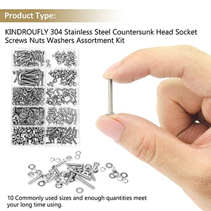 562 Pieces M3 x 4/6 /8/10 /12/16 /20mm Countersunk Head Socket Cap Screws Nuts Washers Assortment Kit, 304 Stainless Steel, Fully Machine Thread - size: M3, style: Countersunk Head Socket Cap