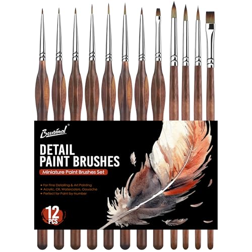 Bougimal 12 Pcs Detail Paint Brushes Set, Fine Detailing & No Shedding