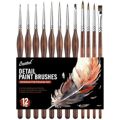 Bougimal 12 Pcs Detail Paint Brushes Set, Fine Detailing & No Shedding