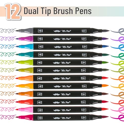 Mr. Pen- Dual Tip Brush Pens, 12 pcs, Vibrant Colors
