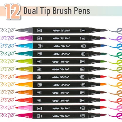 Mr. Pen- Dual Tip Brush Pens, 12 pcs, Vibrant Colors