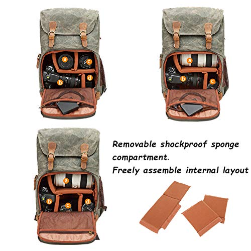 UBAYMAX Canvas Camera Backpack for Canon Nikon Sony DSLR SLR Waterproof - color: Olive
