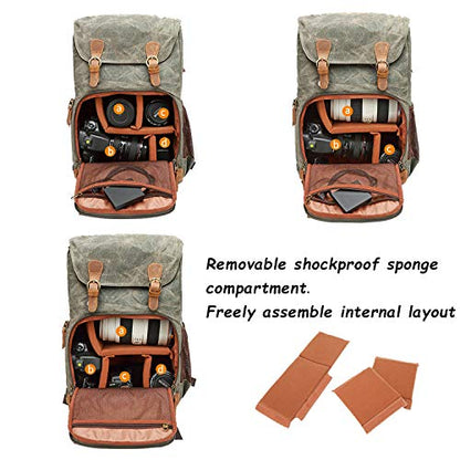 UBAYMAX Canvas Camera Backpack for Canon Nikon Sony DSLR SLR Waterproof - color: Olive