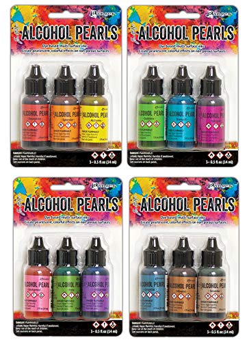 Alcohol Ink Pearls Bundle: 3-Packs of 0.5fl oz Each - Sets 01-04 (12 Colors Total).