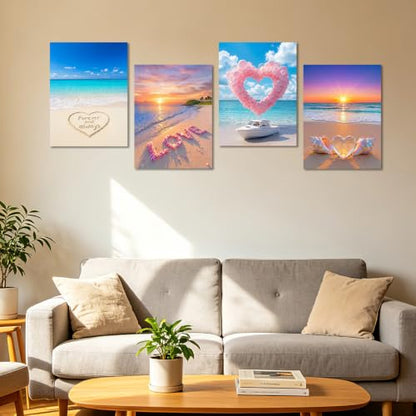 Lanzeyo Diamond Art Kits for Adults 4 Pack Romantic Beach Diamond Painting - color: 01 Beach