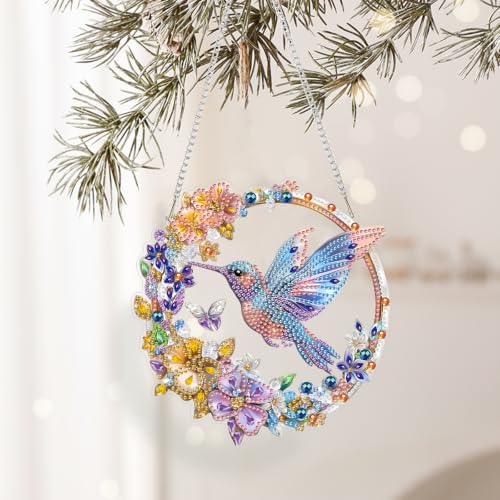 AIBOERL Diamond Art Kits for Adults,Hummingbird Acrylic Hanging Suncatcher - color: DP04439