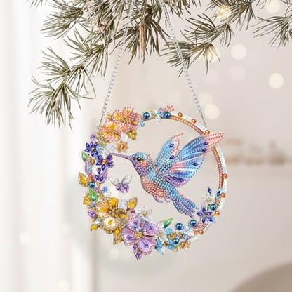 AIBOERL Diamond Art Kits for Adults,Hummingbird Acrylic Hanging Suncatcher - color: DP04439