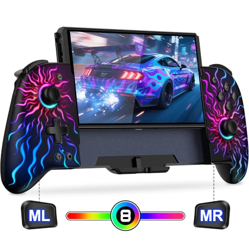 Gammeefy Switch Controller – Hall Effect Joysticks & Enhanced Grip – One Piece Switch Joypad Replacement Switch Pro Controller with 8-Color RGB Lighting, Turbo, Macros -Multi-Colored Sunburst, 6.2"/7" - color: Multi-Colored Sunburst, size: 6.2"/7"