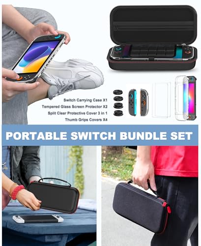 Spican Switch 2 Accessories 4 in 1 Bundle, Switch Carrying Case for Nintendo Switch 2/Switch/Oled, Split-Clear Protective CoverX1&Switch 2 ProtectorsX2&Grip CapsX4 for Nintendo 3DS & 2DS Games - size: 4 in 1 Bundle | Clear