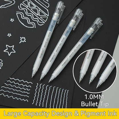 PANDAFLY White Gel Pens, 1mm Fine Point, 5 Pack - color: White