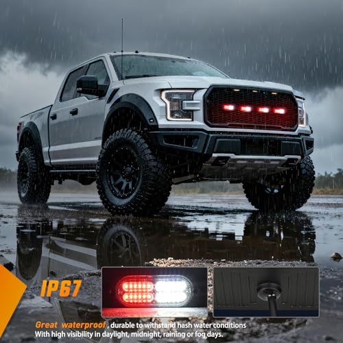 Nilight 4PCS 24LED Red White Strobe Light 12V/24V Grille Surface Mount - color: Red & White