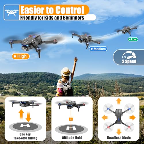 X-shop Drone with 1080P Camera for Kids Adults, Foldable RC Quadcopter with One Key Take Off/Land, Gesture Selfie, 3D Flip, 2 Batteries, Carrying Case, Toy Gift for Beginners