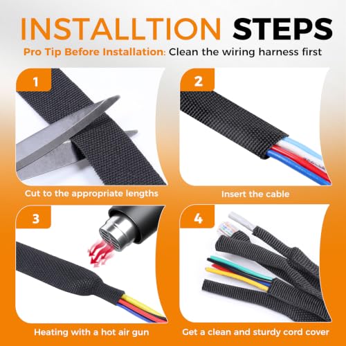 2:1 Ratio Automotive Heat Shrink Braided Sleeving 1''-35ft - size: 1"-35ft