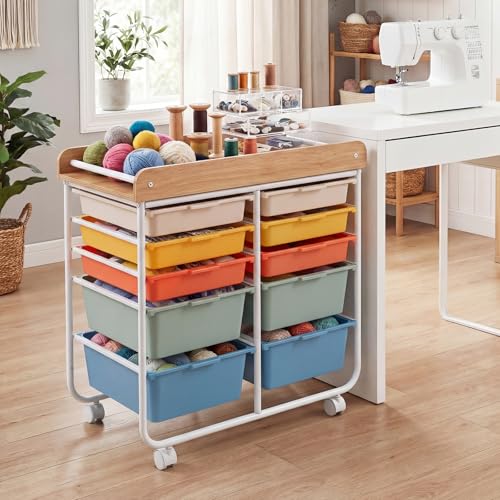 DREAMADE Rolling Storage Cart, 10-Drawer Utility Cart w/Tabletop, Rainbow - color: Rainbow