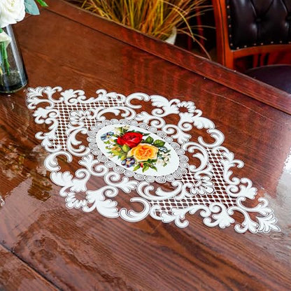 ARTABLE Clear Vinyl Tablecloth Lace Floral Print Wipeable 52 x 70 Inch - color: Lace-1, size: 70" x 52" (Rectangular)