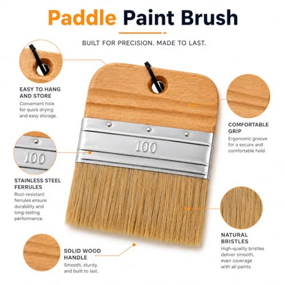 4 Inch Flat Paddle Paint Brush, Chalk Brush with Wooden Handle - size: 4 Inch Paddle Paint Brush