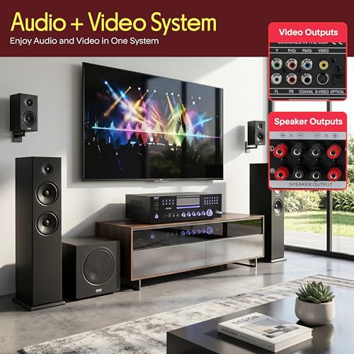 Pyle 4 Channel Bluetooth Home Amplifier - Front Loading DVD/CD Player - 3000W Peak Stereo Receiver - 2 Mic Inputs w/ Echo, FM Radio,Optical In,USB,RCA,Composite, LED Level Meter, Rack Mount - PD3000BA - style: 3000W