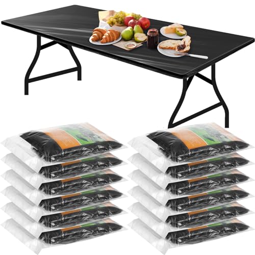 Boao 12 Plastic Elastic Fitted Tablecloths, 8 Ft, 96 x 30 Inch, Black - color: Black, size: 8 Ft, 96 x 30 Inch