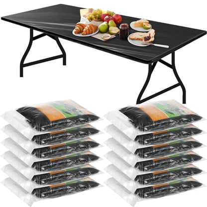 Boao 12 Plastic Elastic Fitted Tablecloths, 8 Ft, 96 x 30 Inch, Black - color: Black, size: 8 Ft, 96 x 30 Inch