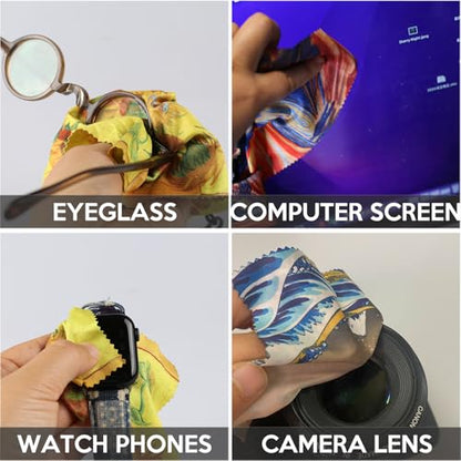 Glasses Cleaning Cloth,Microfiber Eyeglass Cleaner Art Design Keychain 4PCS - color: Blue