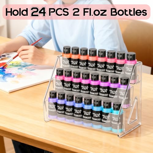 Vowcarol Clear Acrylic Paint Organizer Tall Version - 3 Layer, 24 Bottles Miniature Paint Holder, Craft Organizer Rack