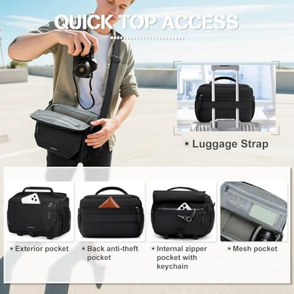 RAINSMORE Camera Bag, Small Camera Sling Bag Waterproof Camera Case, Black - color: Black