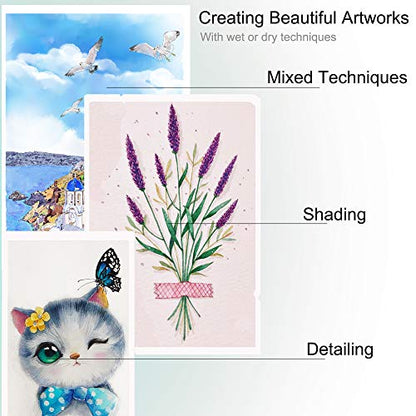 KALOUR 72 Watercolor Pencils Set, Water Soluble with 2 Brushes