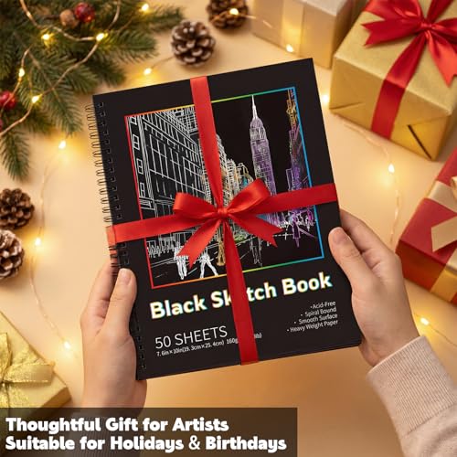 2 Pack Black Paper Sketchbook, 7.6 × 10 in, 50 Sheets, Spiral Bound - size: 7.6×10 Inch (2 Pack )