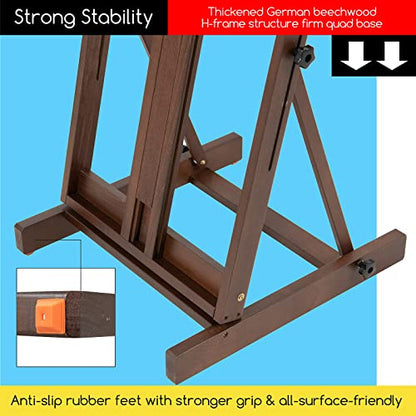 MEEDEN Heavy Duty H‑Frame Easel: Solid Beech Wood Artist Easel for Painting - color: Walnut