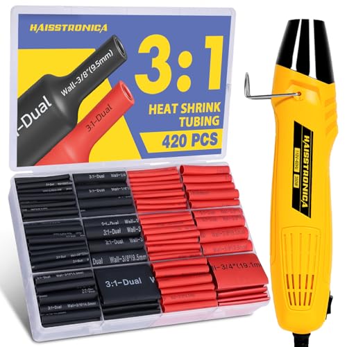haisstronica 420PCS Heat Shrink Tubing Kit with 350W Mini Heat Gun - size: 420 PCS