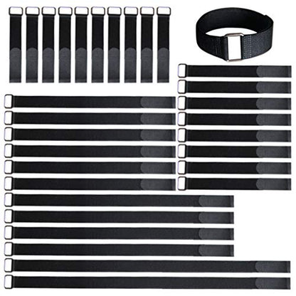 8"12"18"24"30" Hook and Loop Fastening Cable Strap - 30 Pack Reusable Nylon Extend Securing Strap - Adjustable Cinch Strap with Buckle - size: 1 x ( 8+12+18+24+30 ) in