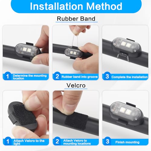 4PCS Wireless LED Strobe Lights with Remote Control, 8 Colors IP65 Waterproof Anti-Collision USB Charing Led Warning Lights for Car Drone Truck Motorcycle Aircraft Bike