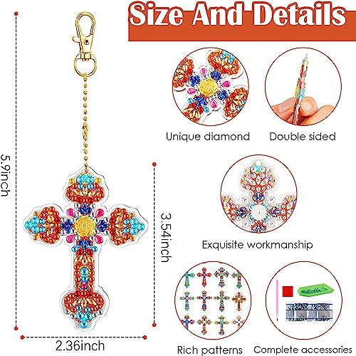 YUE ZHE 16PCS Cross Diamond Art Kits for Adults Double Sided Easter Diamond Art Keychains Cross Shaped DIY 5D Easter Diamond Painting Keychains Kits for Adults Beginners DIY Crafts - color: Cross