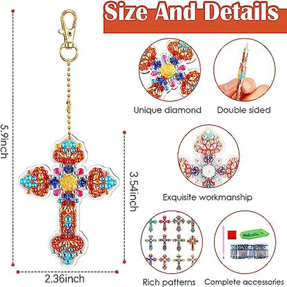 YUE ZHE 16PCS Cross Diamond Art Kits for Adults Double Sided Easter Diamond Art Keychains Cross Shaped DIY 5D Easter Diamond Painting Keychains Kits for Adults Beginners DIY Crafts - color: Cross