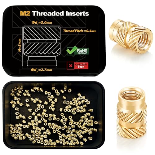 Kadrick 200Pcs M2 Threaded Inserts for 3D Printing Components,M2*3 * 3 Metric Brass Knurled Nuts, Insert by Heat into Plastic Parts - size: M2*H3*D3 200Pcs