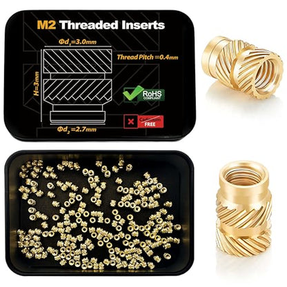 Kadrick 200Pcs M2 Threaded Inserts for 3D Printing Components,M2*3 * 3 Metric Brass Knurled Nuts, Insert by Heat into Plastic Parts - size: M2*H3*D3 200Pcs