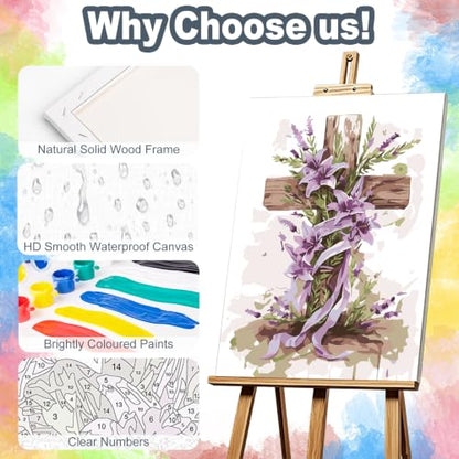 Kalonyth Cross Framed Paint by Numbers Kit for Adults Beginner 8x12 inch - color: Frame-OP-US12