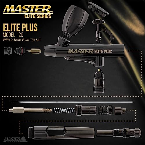 Master Elite Plus Airbrush Set Model 120 Dual Action Airbrush Kit with Case - size: .3mm