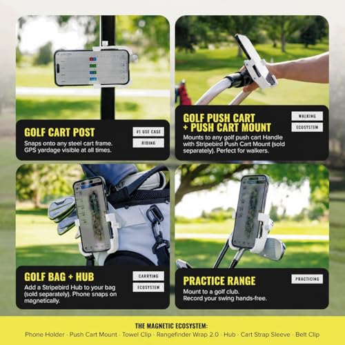 Stripebird PRO Magnetic Golf Cart Phone Holder & Caddy, N52 Magnets - color: White