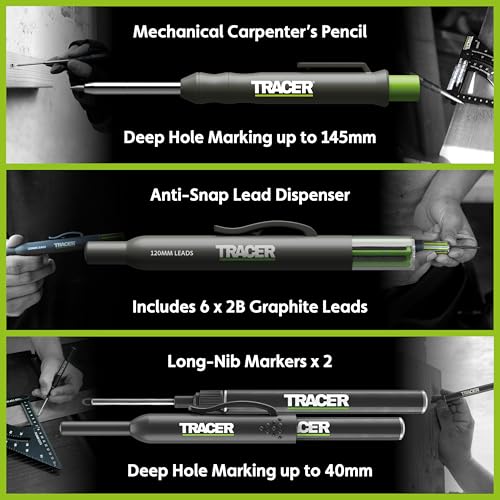 Tracer Complete Deep Hole Marking Kit - Includes Double-Tipped Long Head Deep Hole Permanent Marker and Deep Hole Construction Pencil with 6 Replacement Lead Dispenser Site Holster - style: 3pc Set