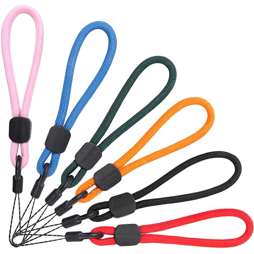 YOUOWO 6 Pack Multicolor Short Lanyards Finger Strap Ring Colored Rope - color: Pink, Blue, Orange, Black, Blue, Dark Green