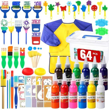 64 Pack Washable Paint Set, 12 Colors Non Toxic Finger Paints - style: 64pcs
