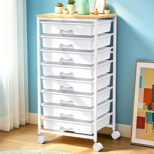 SUNALLY Rolling Cart With 8 Drawers,Storage Drawer Cart for Craft Art,White - color: White