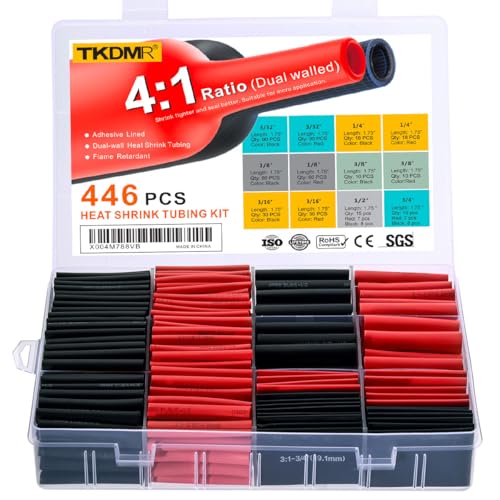 TKDMR 446 Pcs Heat Shrink Tubing Kit - 4:1 Ratio Adhesive Lined, Marine Grade Shrink Wrap - Industrial Heat Shrink Tubing,Red and Black - size: 1.75" inch