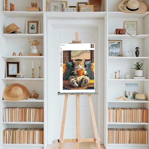 Gaming Cat Paint by Numbers Kit for Adults, Music & Coffee Art, 16x20 Inch - color: SZH2507