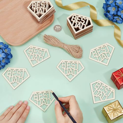 PH PandaHall 30pcs 3.3"x2.7" Best DAD Unfinished Wooden Pendants