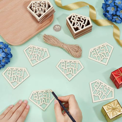 PH PandaHall 30pcs 3.3"x2.7" Best DAD Unfinished Wooden Pendants