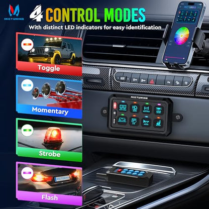 MICTUNING P1Y+ 8 Gang Switch Panel with APP & Remote Control 230FT - color: With APP& Remote), size: 8 Gang