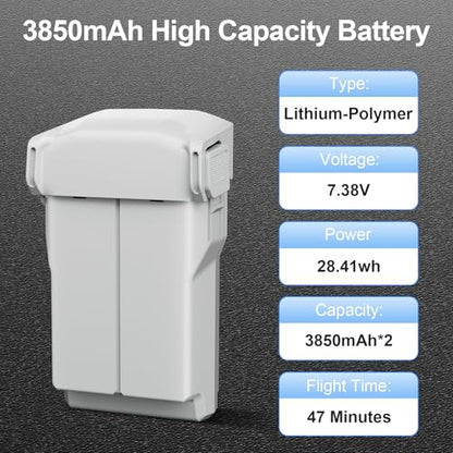 Mini 3/4 Pro Battery Plus 2 Pack and Two-Way Charging Hub, 3850mAh Replacement Intelligent Flight Battery Compatible with DJI Mini 3/4 Pro Drone, 47 Mins Max Flight Time
